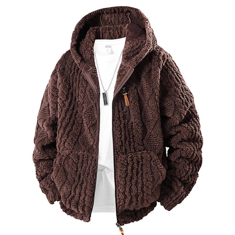 Men's Autumn And Winter Fleece Lined Thickened Jacket Trendy Versatile Pullover Men's Warm Hooded Windproof Coat