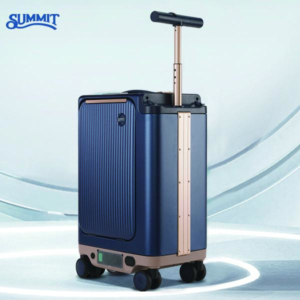 Summit Electric Riding Carry On Trolley, Polycarbonate Hardshell Luggage for Adults, User-Friendly Compact & Convenient Rideable Suitcase, Stylish Navy Blue Design with Lock Closure for Travel (Dry Clean Only), Spinner Wheels