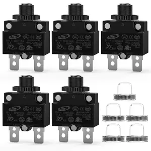 Nilight 5PCS 5 Amps Thermal Circuit Breaker 125/250V AC 65V DC Push Button Manual Reset Overload Protector Waterproof Cap Auto Trip Resettable for Industrial 12-24V Cars