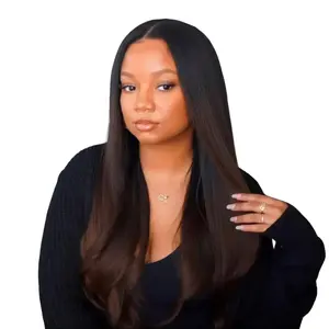 [Upgraded] EasiContour Lifesaver V Part Yaki Straight Chestnut Brown Ombre Color Lightweight Glueless Human Hair V Part Wig Human Hair Beginner Friendly Wig Summervibes TikTokShopStockUp