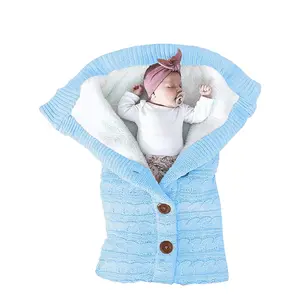 Unisex Infant Swaddle Blankets Soft Thick Fleece Knit Baby Girls Boys Stroller Wraps (Light Blue)