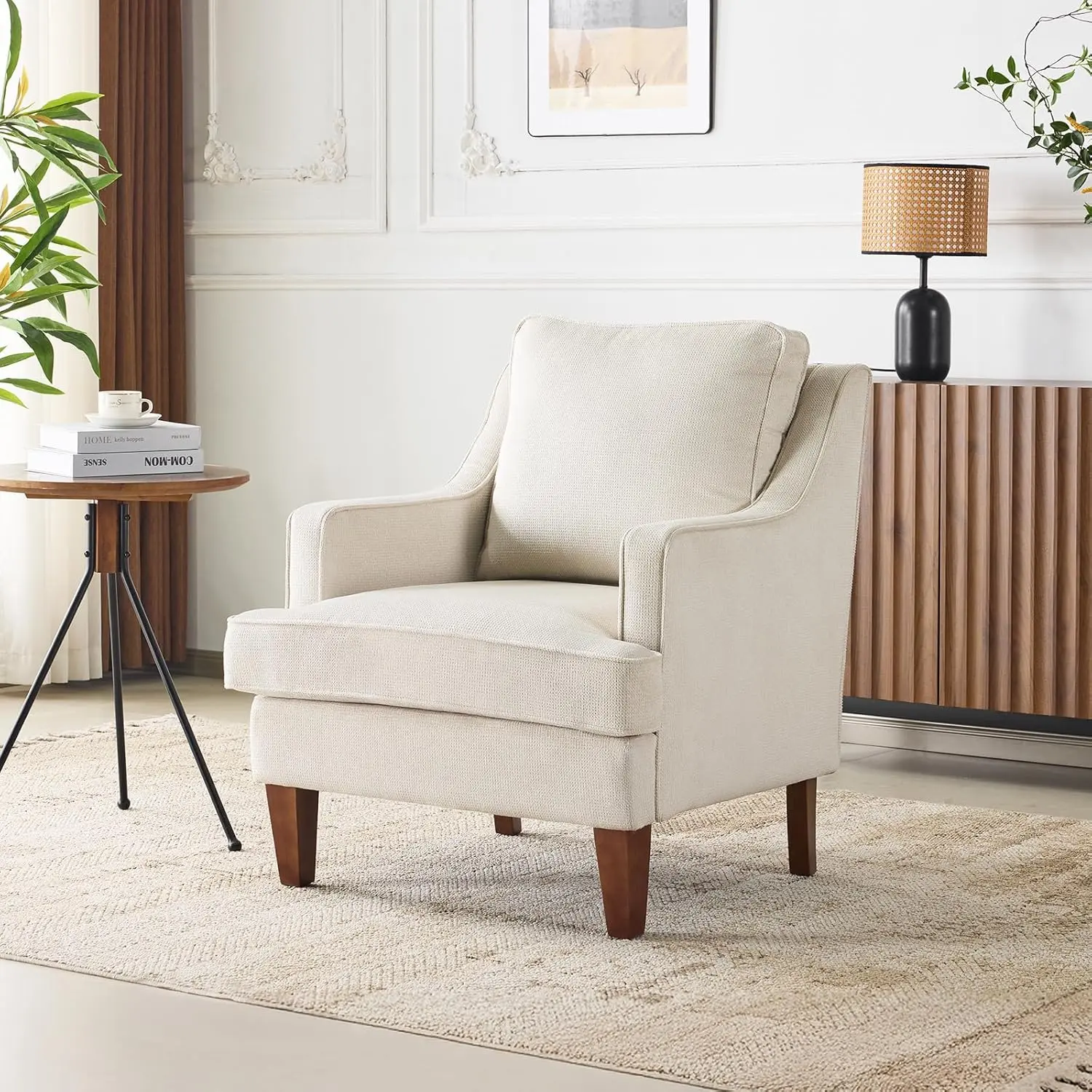 VINGLI Mid-Century Modern Accent Chair, Upholstered Armchair Comfy Sofa Chair Reading Chair High Back for Living Room Bedroom Furniture Apartment
