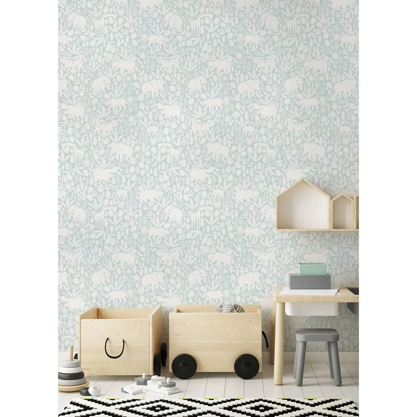Sage Jungle Animals Adhesive Wallpaper - Peel and Stick, Renter Friendly, Every 48" Width, Fun for Kids Home Wall Decor