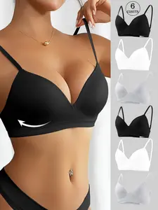 Women's Solid Color Ribbed Wireless Bra, Casual Breathable Comfortable Adjustable Shoulder Strap Triple-Breasted Bra, Softness Lingerie Top for Daily Wear, Breathable Comfy Bra