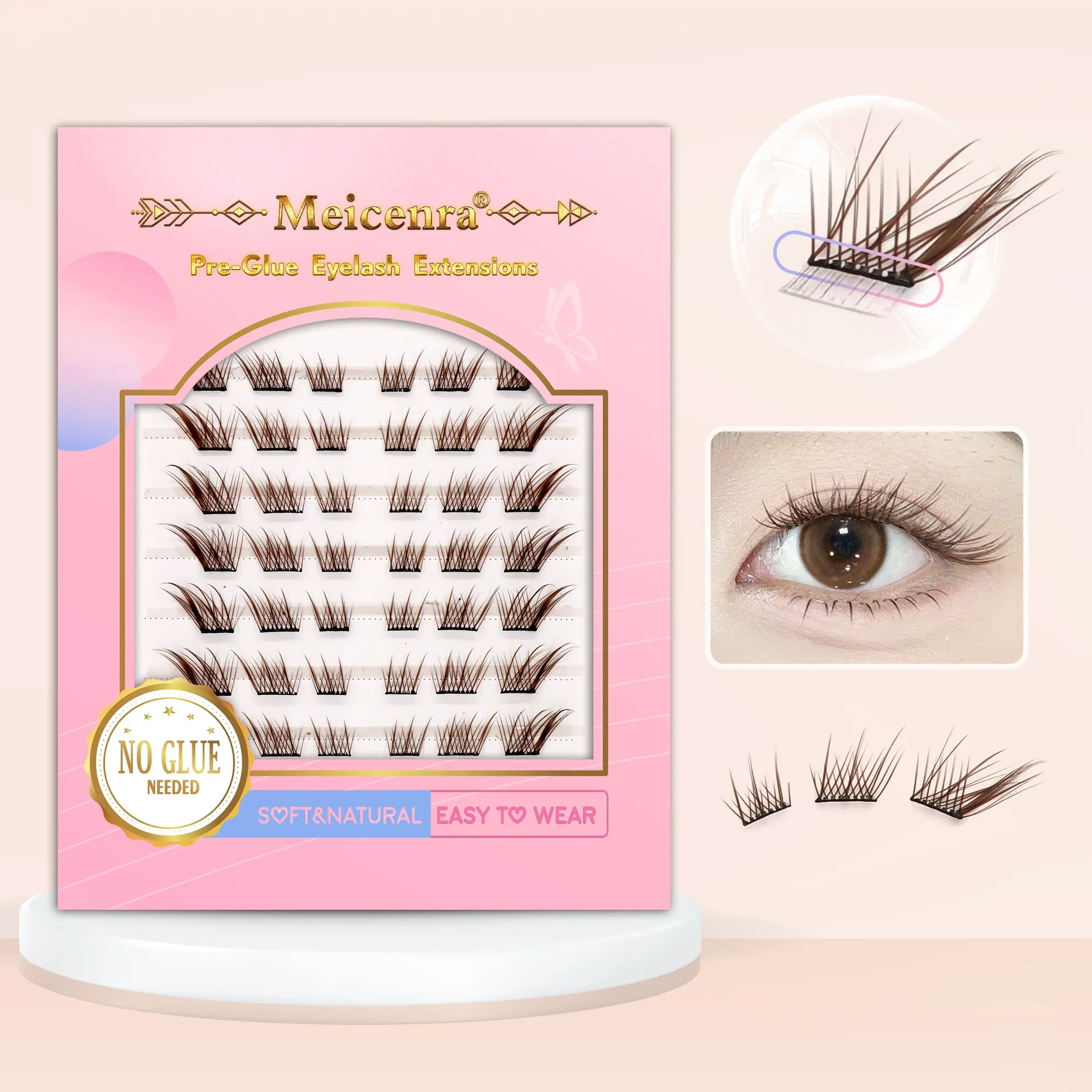 Self-Adhesive False Eyelashes brown, Synthetic Lashes, Glueless Lashes Clusters, Cat & Fox Design, C Curl Mixed Lengths, Easy Application, Diy Personal Lashes, Perfect for Daily Wear & Special Occasions, Eyelash Extensions