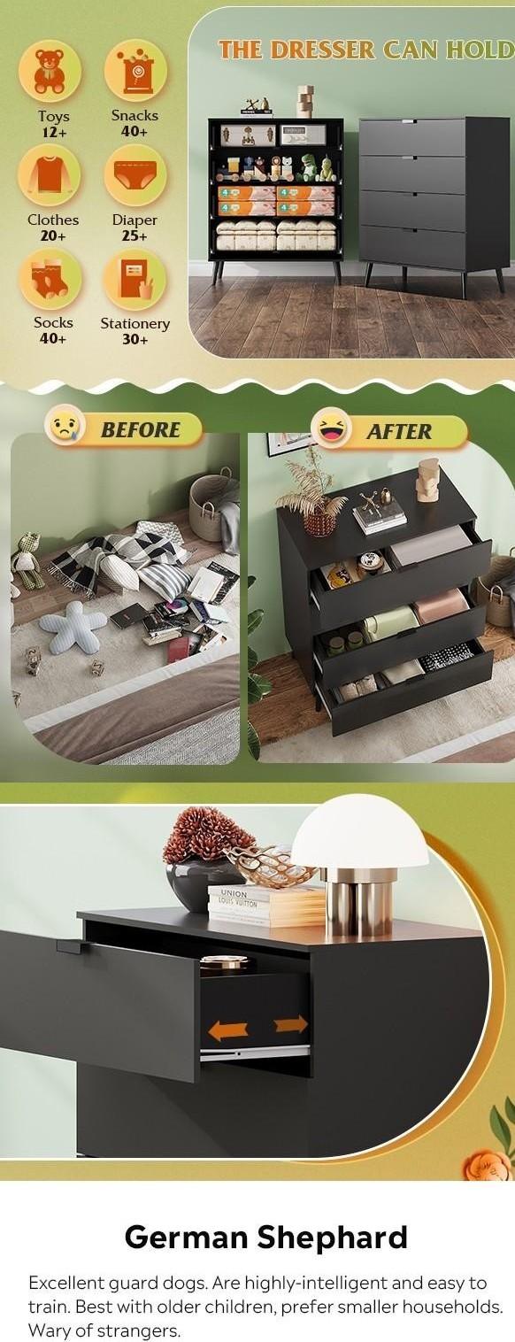 WLIVE 4 Drawer Dresser for Bedroom, Wooden Tall Dresser, Modern Dressers with Sturdy Metal Handle, Small Chest of Drawers for Living Room, Hallway