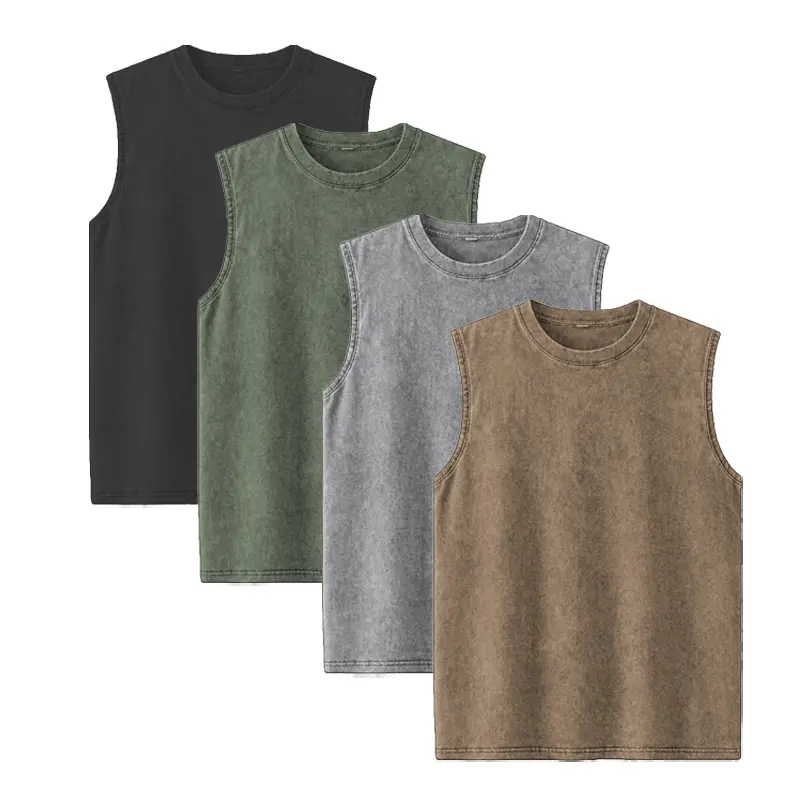 Acid Wash Tank Tops – Unisex sleeveless cotton muscle tees and cut-off loose-fit vintage streetwear for summer layering and casual outfits