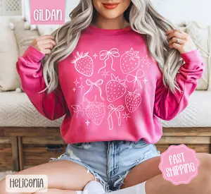 Cottagecore Strawberries Sweatshirt, Cute Spring Sweater, Fruit Crewneck