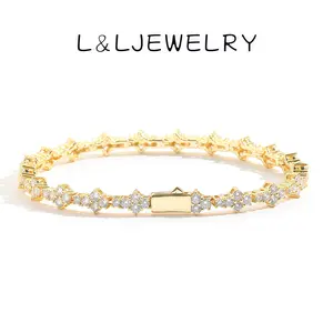 L&L Jewelry Plum Blossom Tennis Chain Men's Hip-Hop Bracelet with Zircon Spring Clasp Trendy Hip-Hop Jewelry for Youth