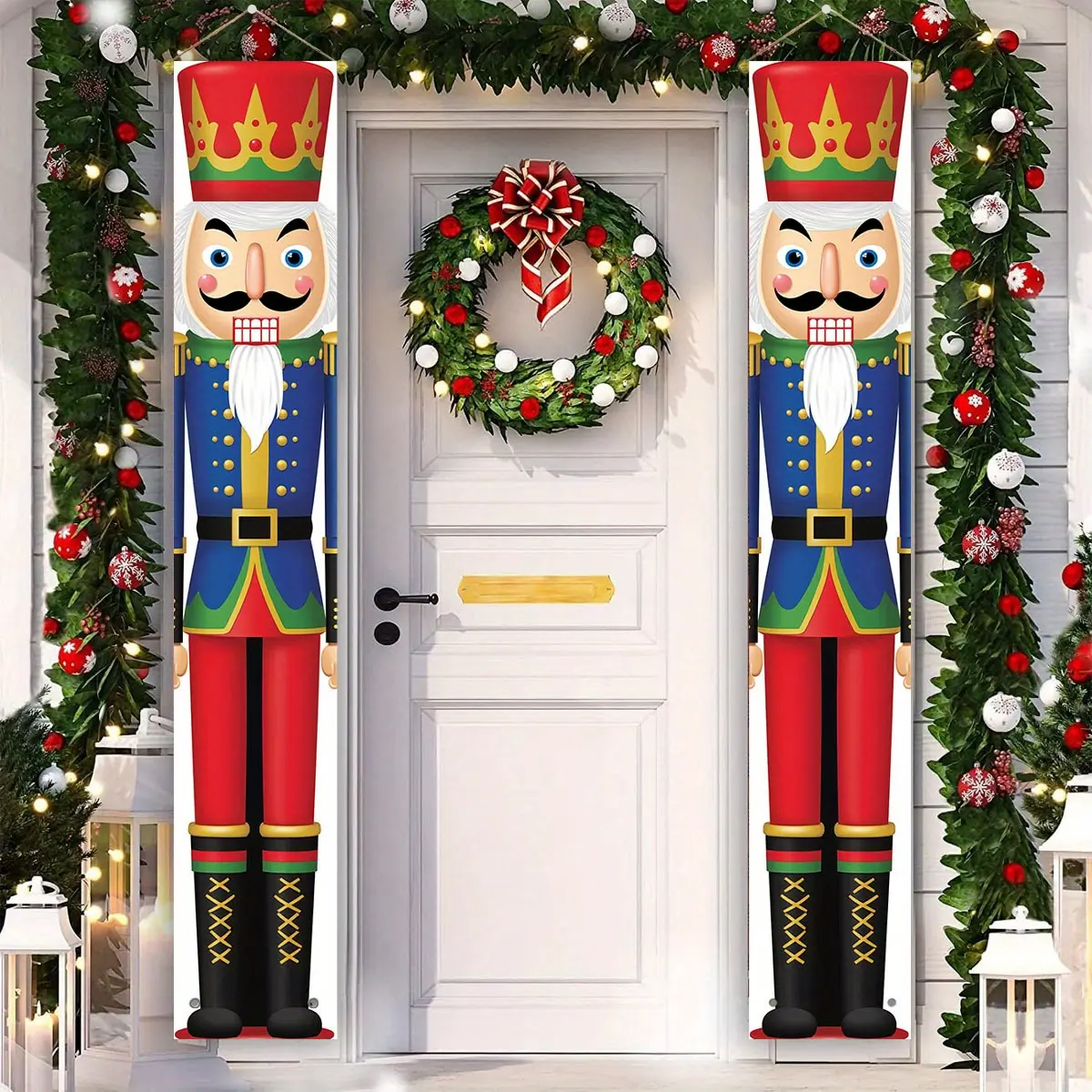 1 Pair Vibrant Christmas Nutcracker Soldier Pattern Christmas Banner, Door Banner Couplets, Christmas Decoration Christmas Pendants Door Christmas Yard Sign, Home Hanging Xmas Porch Sign Decoration for Indoor, Outdoor, Door Holiday Decor