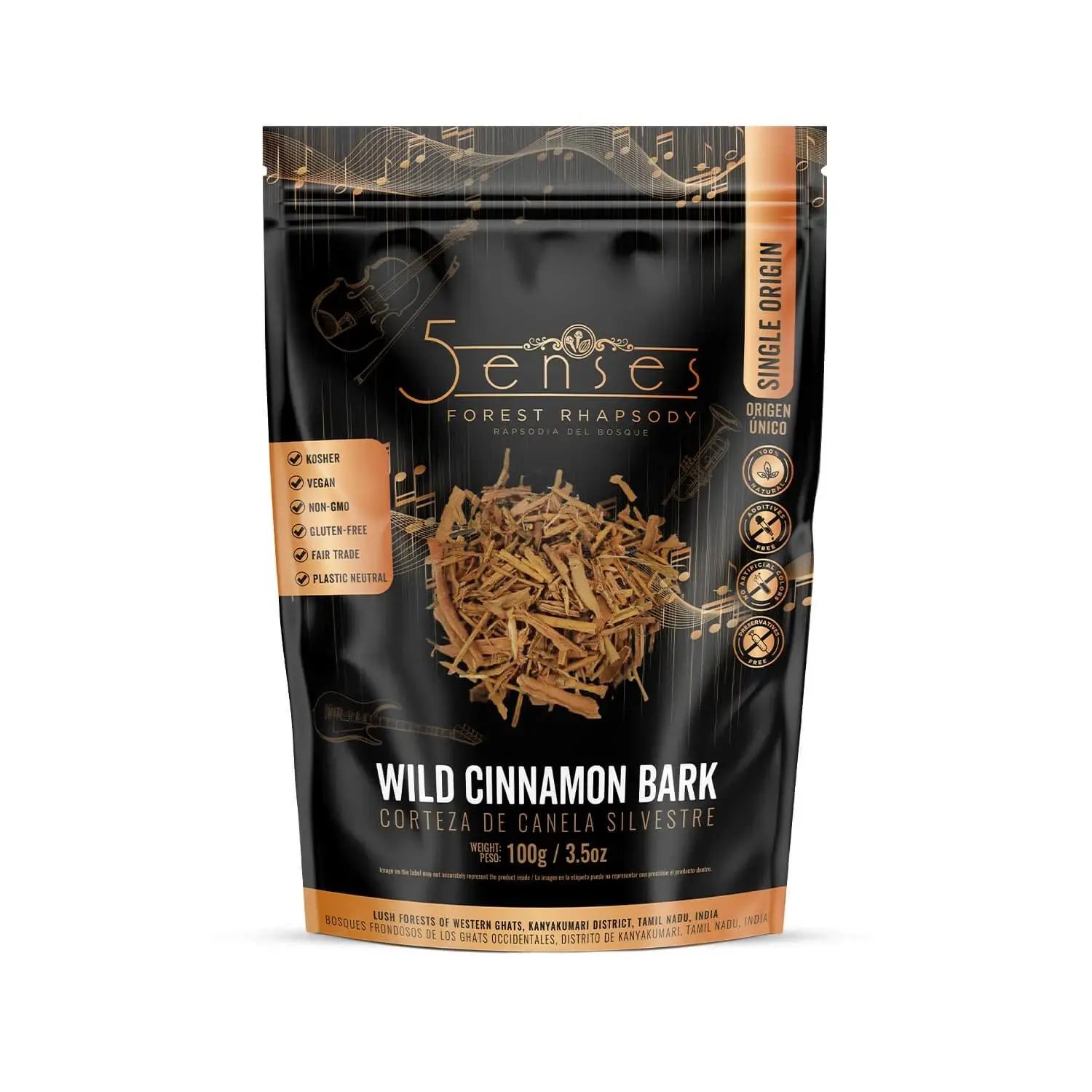 5Senses Wild Cinnamon Bark | Canela | Forest Rhapsody | Single Origin, Non-GMO, Fairtrade, Kosher, Gluten-Free, Vegan Flavor Spice