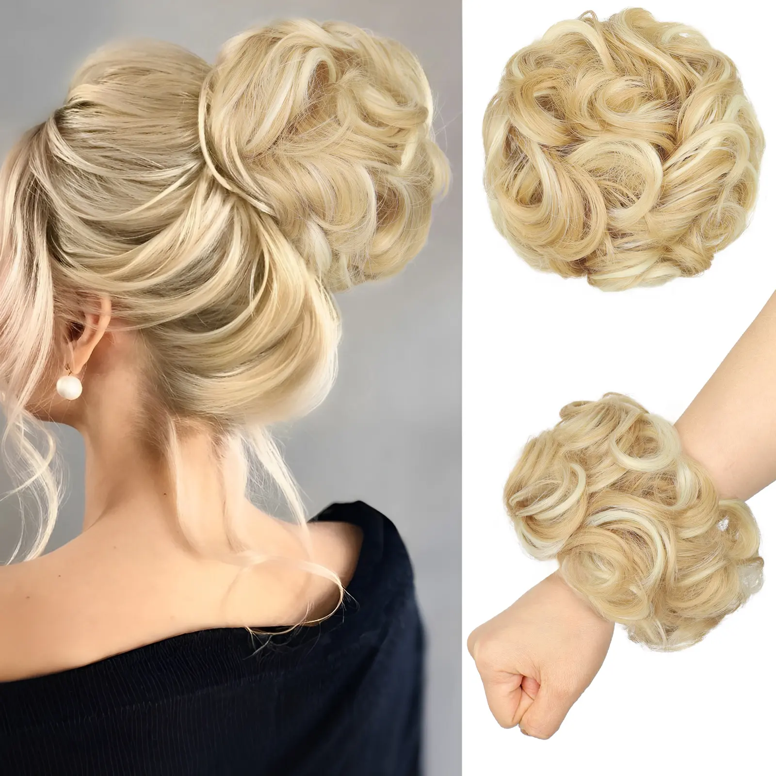 Female Loose Wave Messy Hair Bun Scrunchie - Premium Synthetic Hair Extension, Heat-Friendly Layered Look Updo Piece for Voluminous Easy Styling, Synthetic Hairpieces, Synthetic Hair Hairpieces, Easy Updos