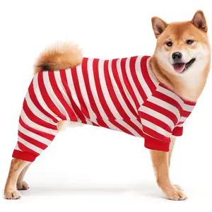 Pajamas, Christmas Onesie PJS for  Boy Girl, Doggie , Puppy Christmas Clothes for Pitbull Bulldog, Red and White Striped, M