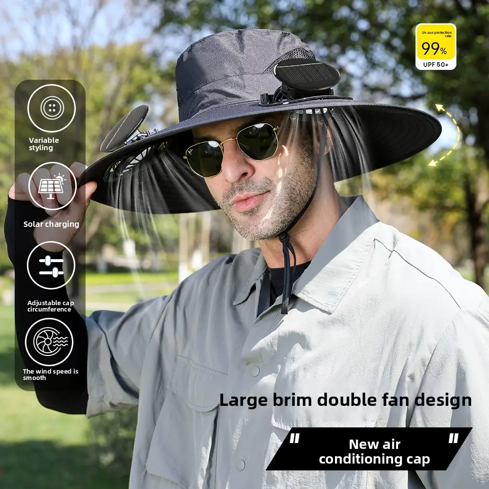 2025 New Solar Fan Outdoor Fishing Hat-Solar Sun Protection Sun Hat with Fan Solar Fan Hat Dual Power Supply Fan Outdoor Fan outside  gadget