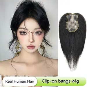 Human Hair Topper with Curtain Bangs for Women – High Crown Lift, Volume & Fullness. Covers Gray Hair Seamlessly with an Invisible Base