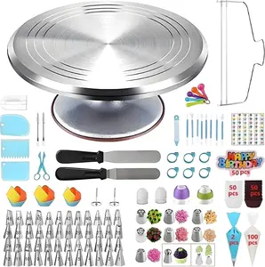 357 count Cake Decorating Kit,with Aluminium Alloy Cake Turntable,48 Numbered Icing Tips,8 Russian+Ball Tips,2 Icing Spatulas,50 Cake Flags,102 Pastry Bags,109 Cupcake Liners and More