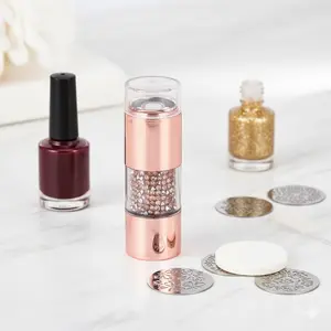 Silicone Nail Art Stamp Pens Kit: Portable Anti-Slip Grip, Self-Adhesive & Replaceable Stamp Heads for Quick Transfer. Includes Multi-Pattern Plates, Rhinestone Stylus Tip, Safe Round-Edge Silicone & Storage Case. DIY Manicure Tools.