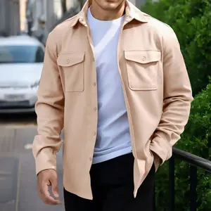 GINGTTO Men's Solid Shirt Jacket Casual Long Sleeve Button Down Lightweight Shacket Jackets with Flap Pockets
