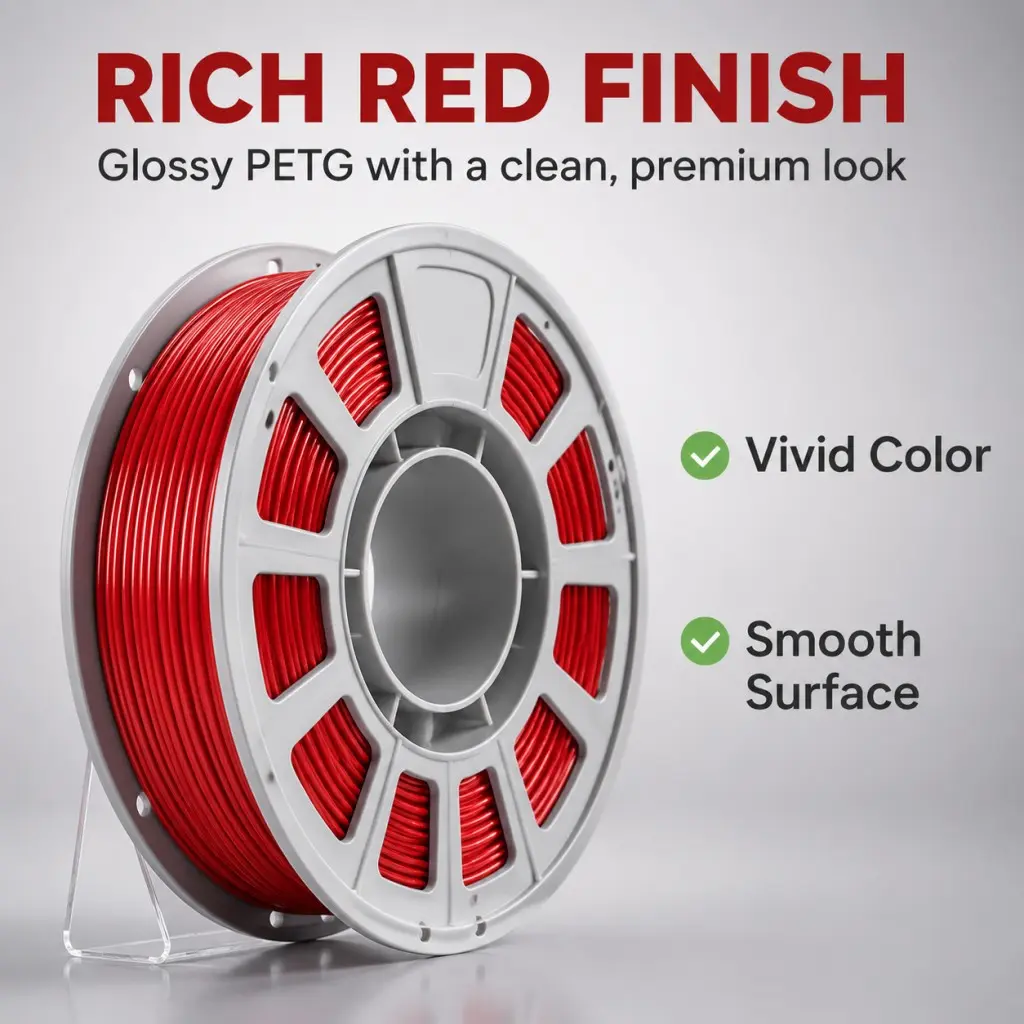 1.75mm Red PETG 3D Printer Filament, 300g Mini Spool - Glossy, High Toughness, Low Tangle Risk, Neatly Wound, Smooth Feeding for All Mainstream FDM 3D Printers