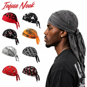 2 Pack / 8 Pack Do Rag Head Wraps, Sweat Absorbing Doo Rags Cooling Helmet Inner Liner, Breathable Skull Pattern Bandana Cap for Motorcycle Cycling Driving Outdoor Activities