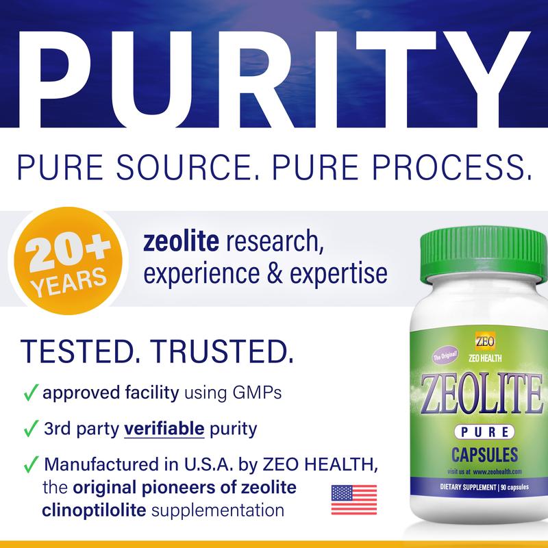 ZEO Health Zeolite Pure Capsules - Zeolite Detox Supplement - Supports Heavy Metal & Full Body Detox, Energy, Gut Health & Immunity - 94%+ Clinoptilolite Powder - Made in the USA - 90 Vegan Capsules Healthcare Fitness