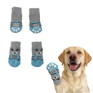 4PCS Anti-Slip Dog Socks with Double-Sided Grips, Traction Control Paw Protectors for Small/Medium/Large Senior Dogs, Non-Slip Pet Socks for Hardwood Floors to Prevent Licking & Slipping, Grey Blue