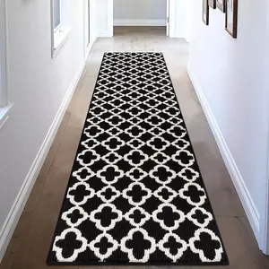 Long Runner Rug for Hallway 2x8feet Non Slip Kitchen Floor Carpet Runners Black and White Geometric  Machine Washable Area Rug for Entryway Bathroom