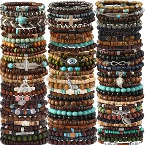 87Pcs Handcrafted Bohemian-Style Beaded Bracelets in Various Colors, Featuring Coconut Shell And Designs, Ideal for Gifting to for friends