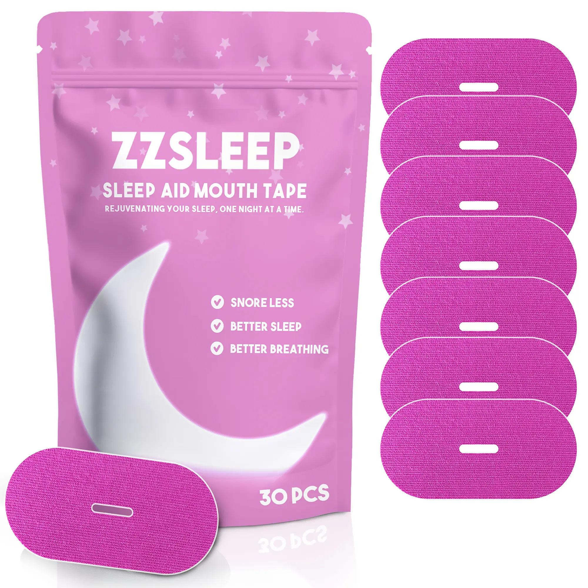 Pink ZZSleep Tape - (30 Strips) Breathable Mouth Tape for Rest