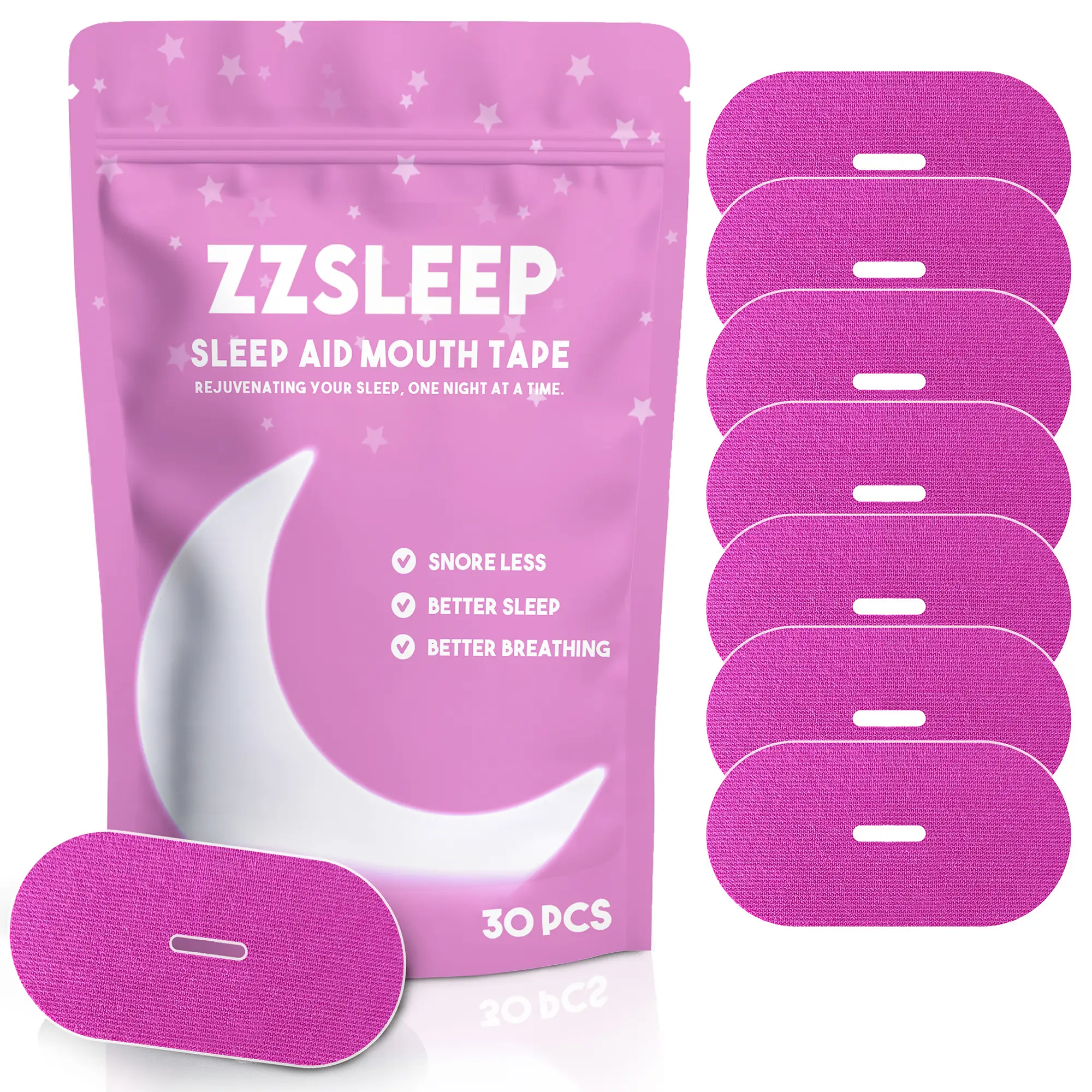 Pink ZZSleep Tape - (30 Strips) Breathable Mouth Tape for Rest & Recovery. Prevents Snoring and Improves Nasal Oxygen Intake. Soft Medical Grade, Hypo