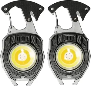 2 piece-Keychain work lamp / Keychain flashlight - 7 lighting modes, portable rechargeable emergency work lamp, with foldable stand, suitable for fishing, camping and hiking