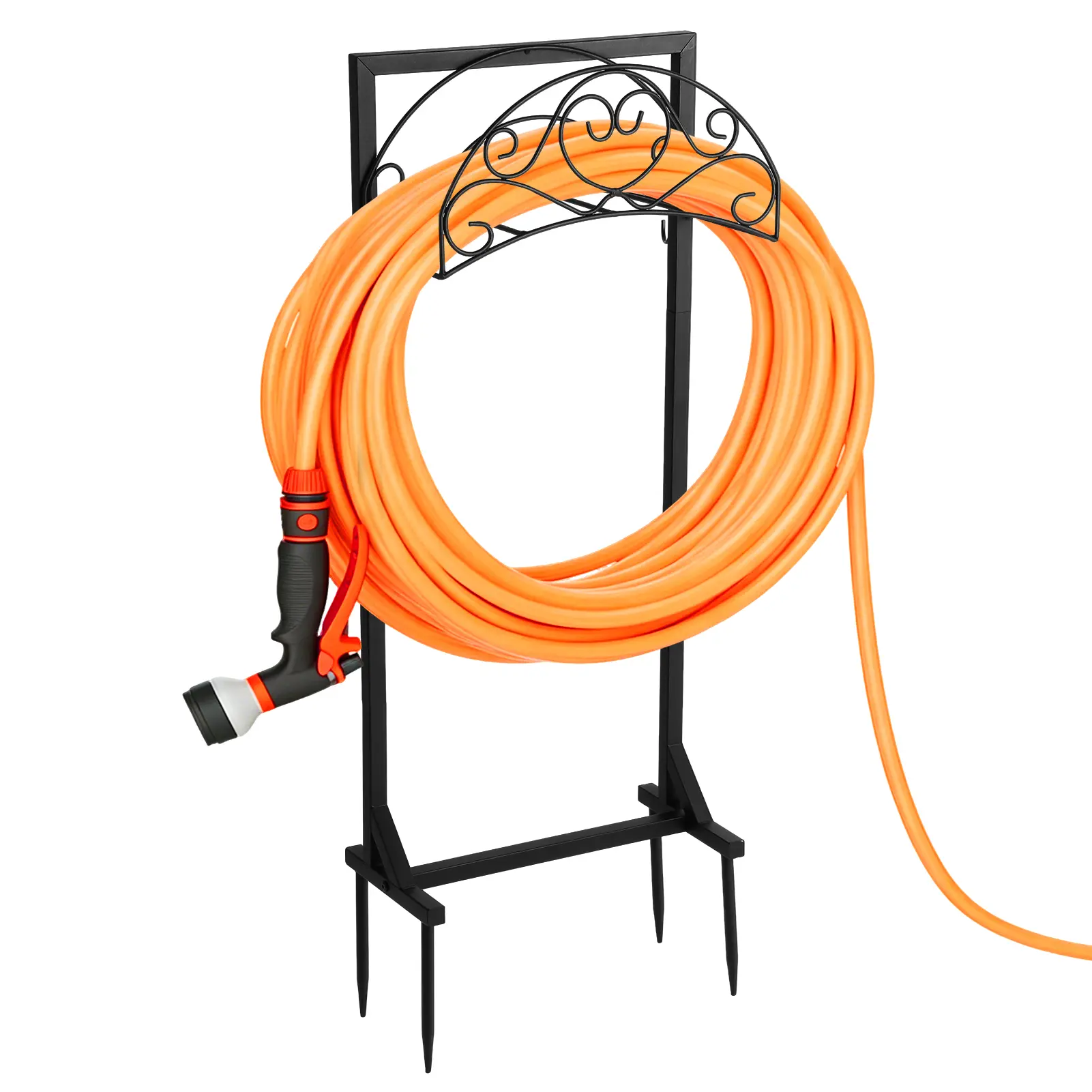 Garden Hose Holder, Upgraded Heavy Duty Freestanding Water Hose Holder Stand, Holds Up to 150 FT Hose for Outside Yard Lawn Farm, Black