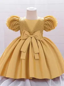 Baby Girl Clothes Infant Christening Cocktail Toddler Baptism Pageant Birthday Party Bow Puff Sleeve Ball Gown Princess Dress for all Season 6 Months to 3 Years