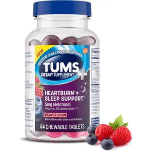 TUMS Heartburn Plus Sleep Support Chewable Dietary Supplement Tablets for Occasional Heartburn Relief Plus Sleep Support, Berry Fusion - 54 Count
