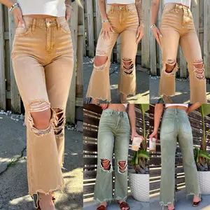 Women's ripped jeans, women's straight and loose jeans, women's denim, fashionable trousers for women
