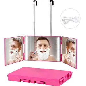 USB Rechargeable LED Makeup Mirror 3 Way 360 Trifold LED Mirror For Hair Cutting Wall-Mounted With Adjustable Lights Ideal Gifts For Men Women