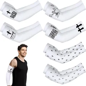 6 Pairs UV Sun Protection Baseball Arm Sleeves Cooling Faith Cross Arm Sleeves for Christian Sports Men Youth