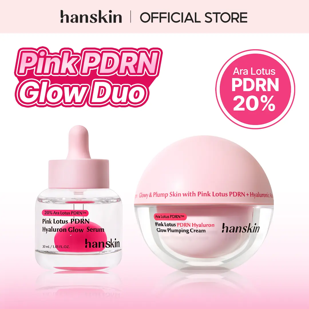 [Hanskin] Pink Lotus PDRN Glow Routine Set - Vegan PDRN Hyaluron Serum 30ml + Glow Cream 50ml for Hydration, Bouncy Skin & Glass Skin Glow