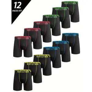 12pcs KJFISTMU Men'S Athletic Boxer Briefs - Soft Breathable Underwear with Multi-Color Solid Shades (, Red, Green, Yellow, Grey, Navy, Brown, Pink, Orange, Purple) | Non-Sticky Quick-Dry Fabric, Mid-Stretch Comfort Fit for Gym, Running
