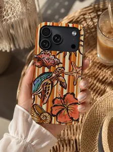 Summer Phone Case | Sea Turtle Hibiscus Sea Shells Beach Ocean Tough Cases Striped Beige Brown Orange Red Aesthetic For Her For Him