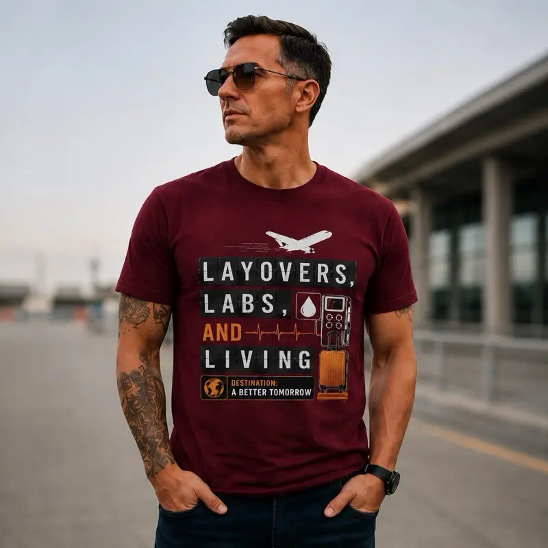 Layovers, Labs & Living Graphic T-Shirt | Travel & Transplant Awareness Tee Unisex washable