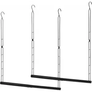 STORAGE MANIAC Hanging Closet Rod, Adjustable Width and Height Closet Hanging Organizer, Space-Saving Clothes Hanging Bar, Closet Extender Hanging Rod Double Closet Hanging Rod, 2 Pack Black
