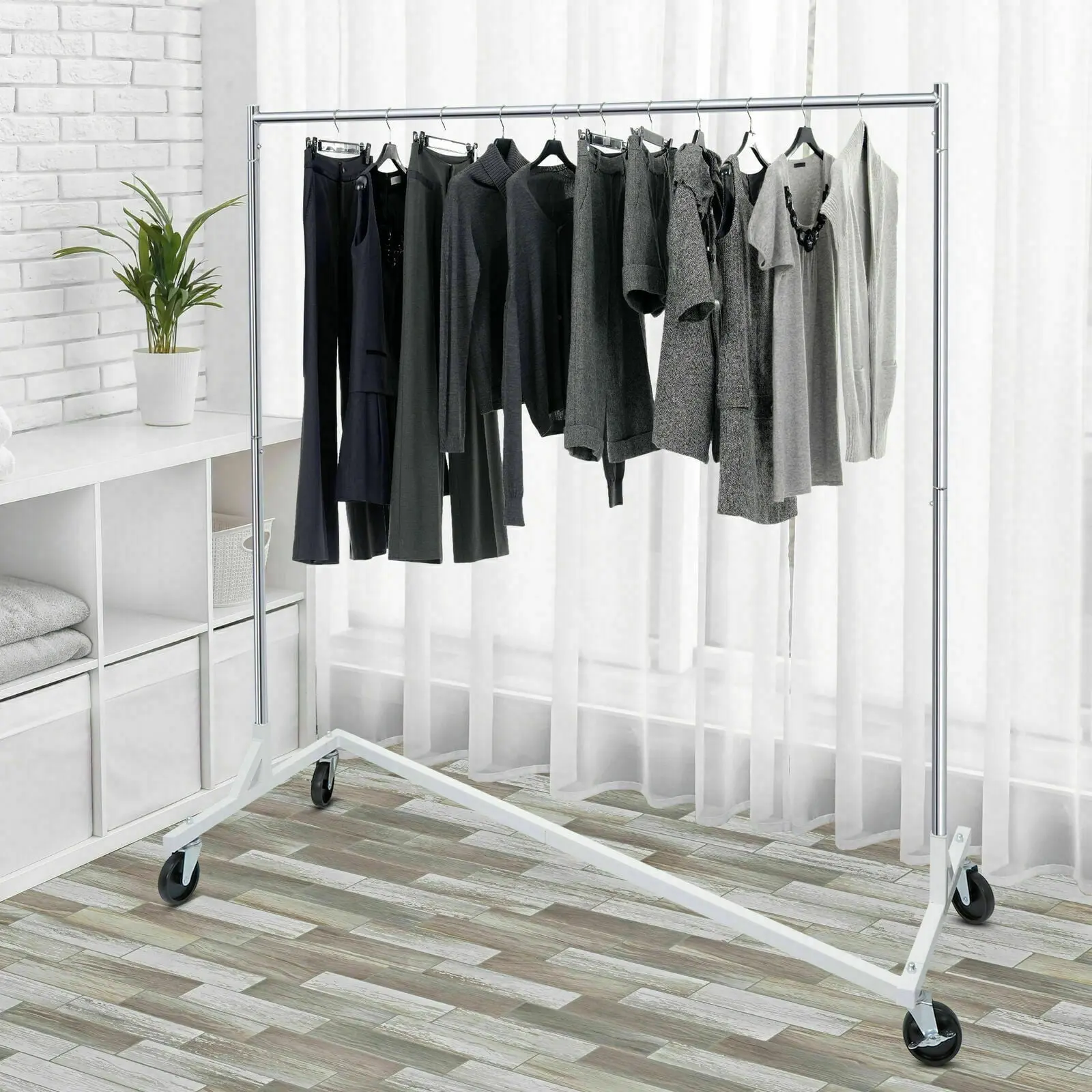 Segawe Stainless Steel Commercial Hanger Stand - Durable Rolling Z-Base Garment Rack with Wheels, 220lbs Capacity, Lightweight Silver Unit for Home Dorm, Laundry Organizer Accessory, Includes Manual, Accessories