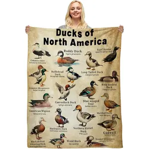 Duck Blanket, Duck Hunting Blanket for Men, Mallard Ducks Gifts for Man Lovers, Types of Ducks Hunting Gifts for Men, Soft Cozy Flannel Educational Flannel Throw Blankets Home Decor 50''x 60''