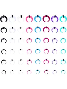 48Pcs Acrylic Septum Stretching Kit 14G 12G 10G 8G 6G 4G Septum Ring C Shape Buffalo Pincher Septum Gauge Kit Piercing Jewelry With Black O-Rings For Stretching Pierced Nose Ear Cartilage Nose Rings Hoops