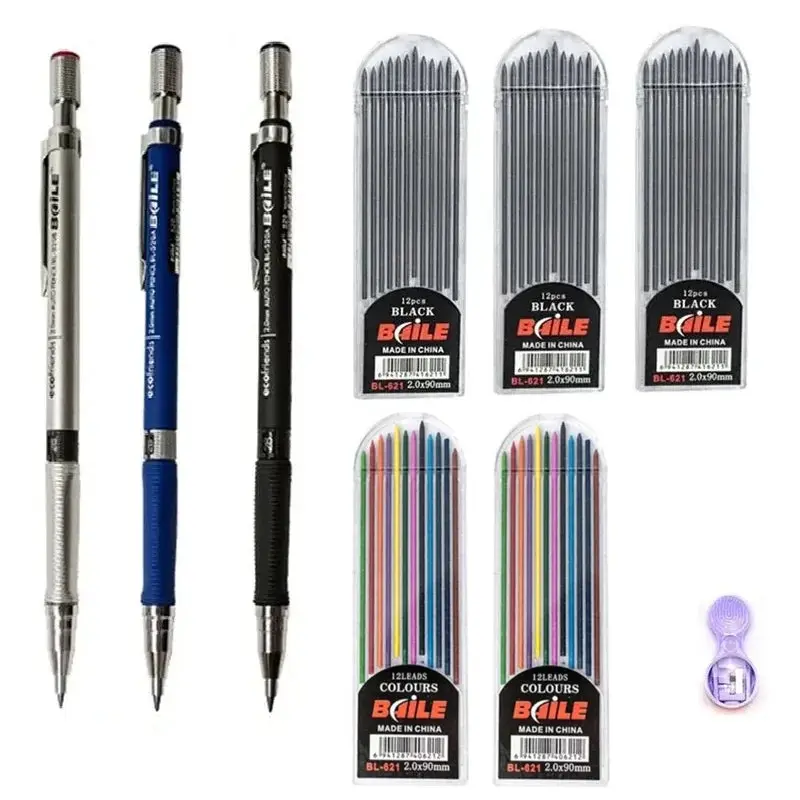Mechanical Pencil Set With 2B Lead Refills For Writing And Sketching