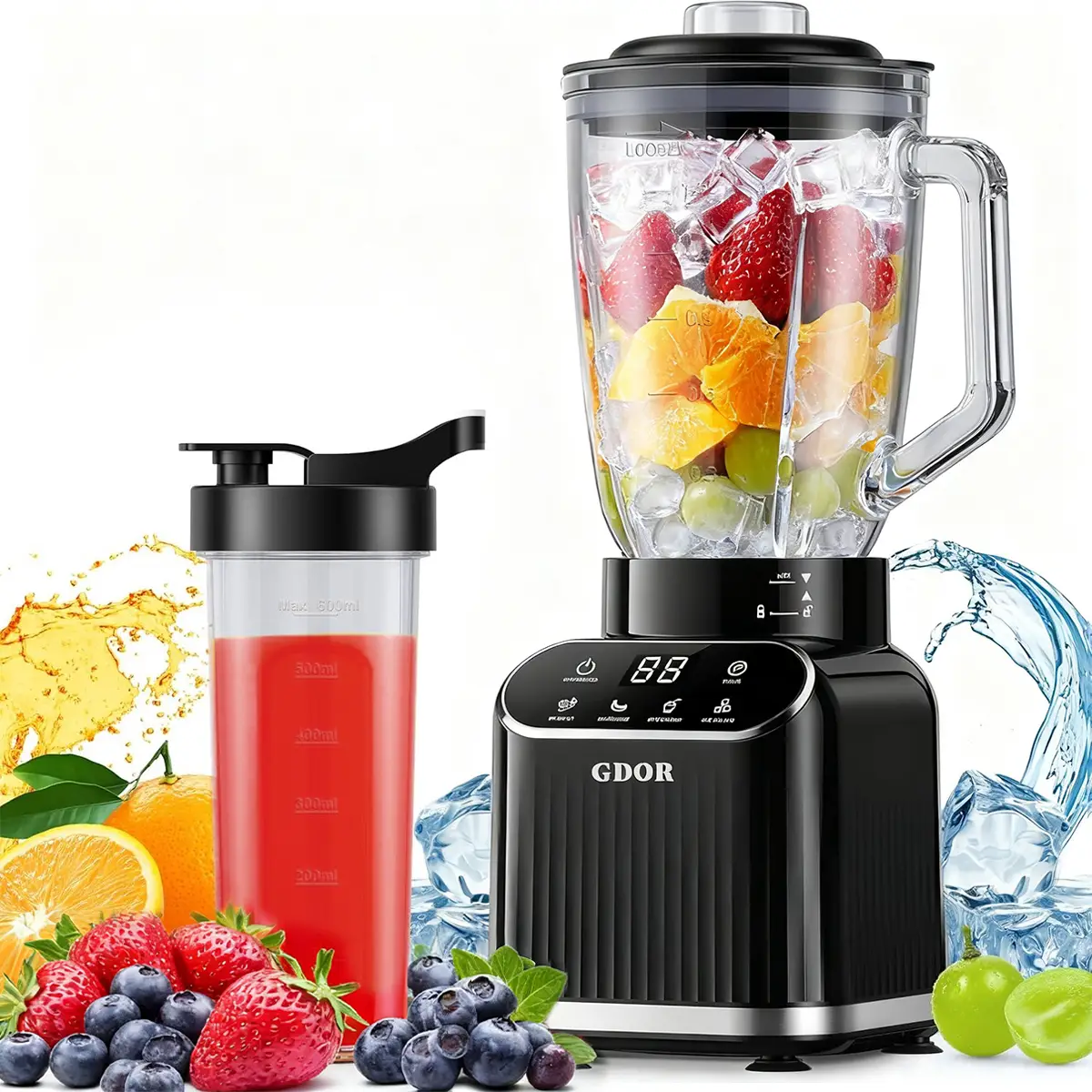 Professional Blender, 5 Functions Touchscreen Control Smoothie Blender for Smoothies,Frozen Drinks & Ice Cream, 1200W Countertop Blender with Travel C
