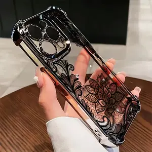 Four Corner Anti-Fall Soft Lace Floral Graffiti Pattern Phone Case for IPhone 16 Pro Max 15 Plus 14 13 12 11 E Shockproof Transparent Electroplated Protective Cover
