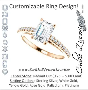 Cubic Zirconia Engagement Ring- The Kiana (Customizable Radiant Cut Design with Decorative Cathedral Trellis and Thin Pavé Band)