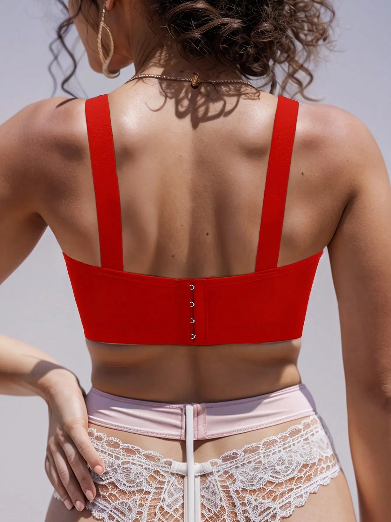 3pcs/Set Women Sexy Lace Solid Color Wireless Push Up Bras For Large Bust, Anti-Sagging